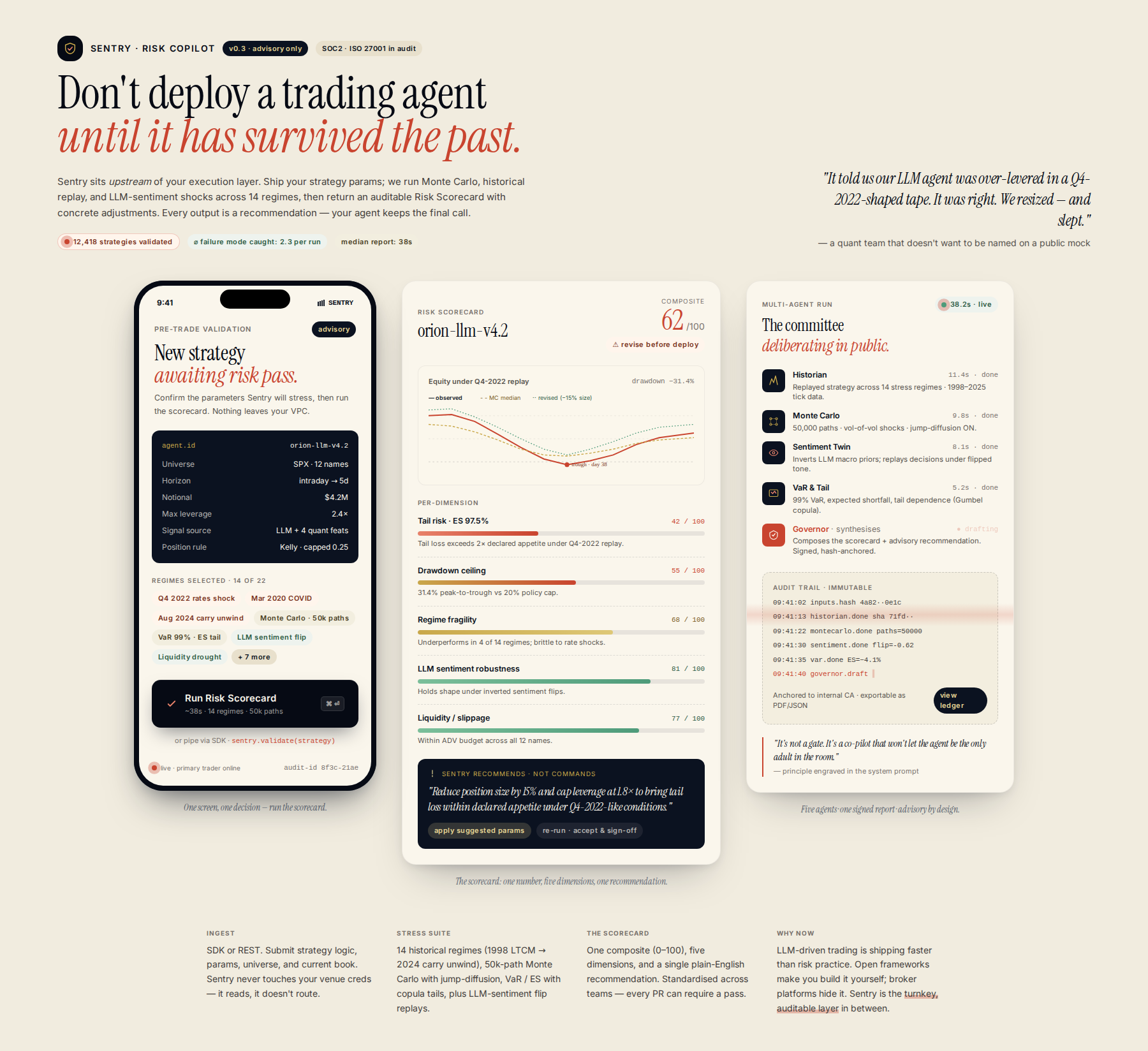 Concept mock for Advisory Risk Copilot for AI Trading Strategy Validation