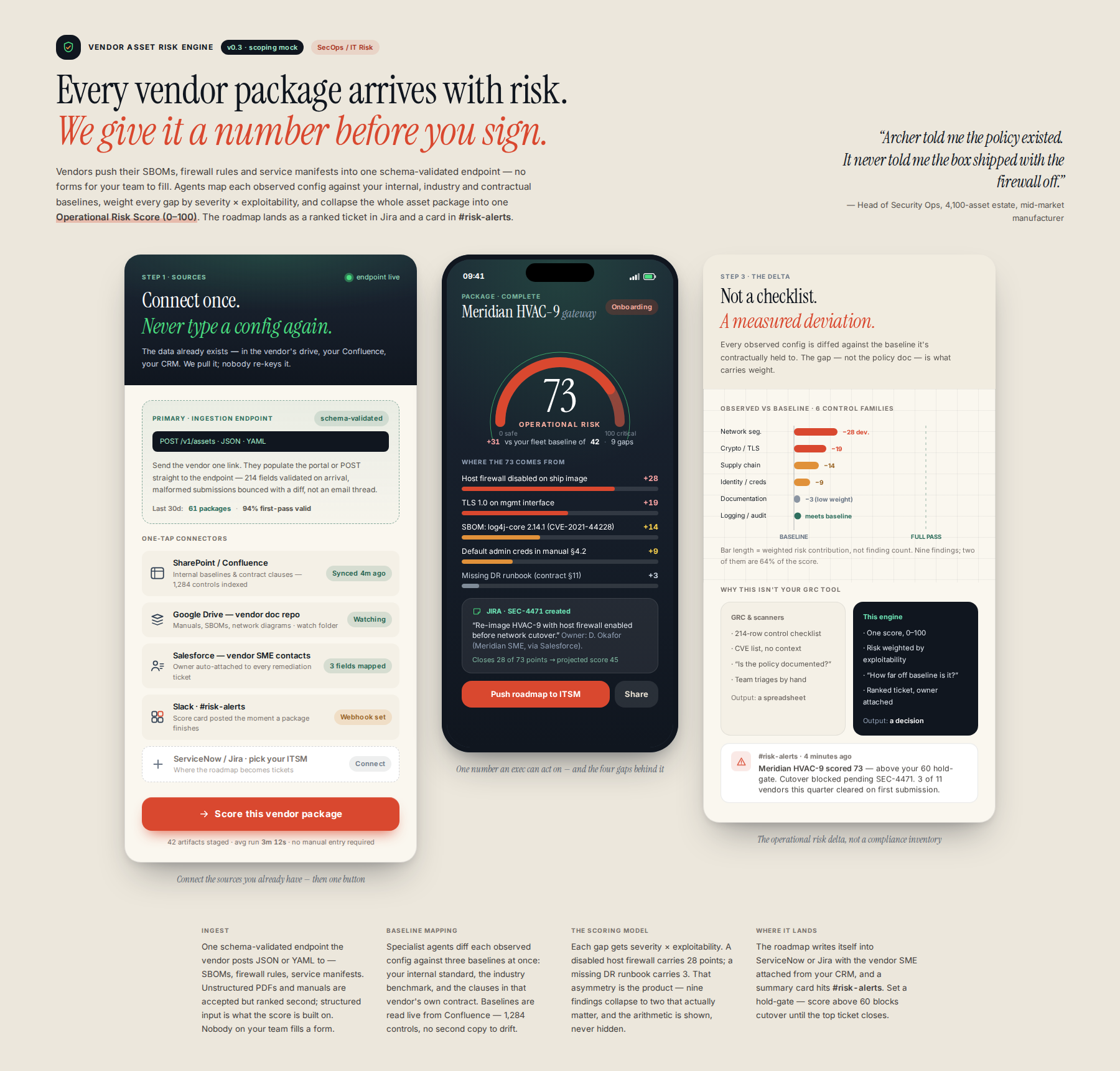 AI-rendered concept UI mock for Automated Vendor Asset Risk Scoring Engine