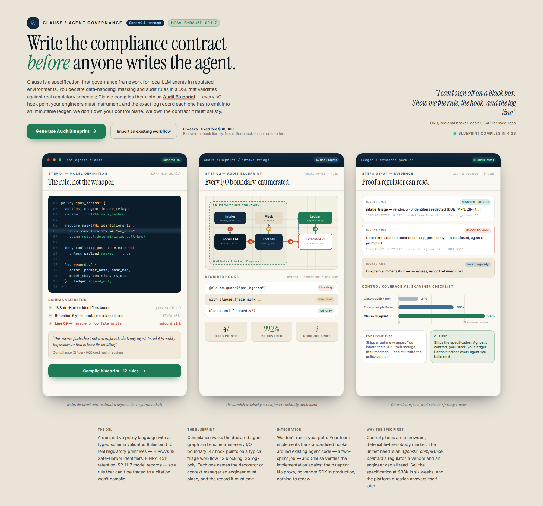 Concept mock for Compliance-Driven Agent Governance Framework (Model-First)