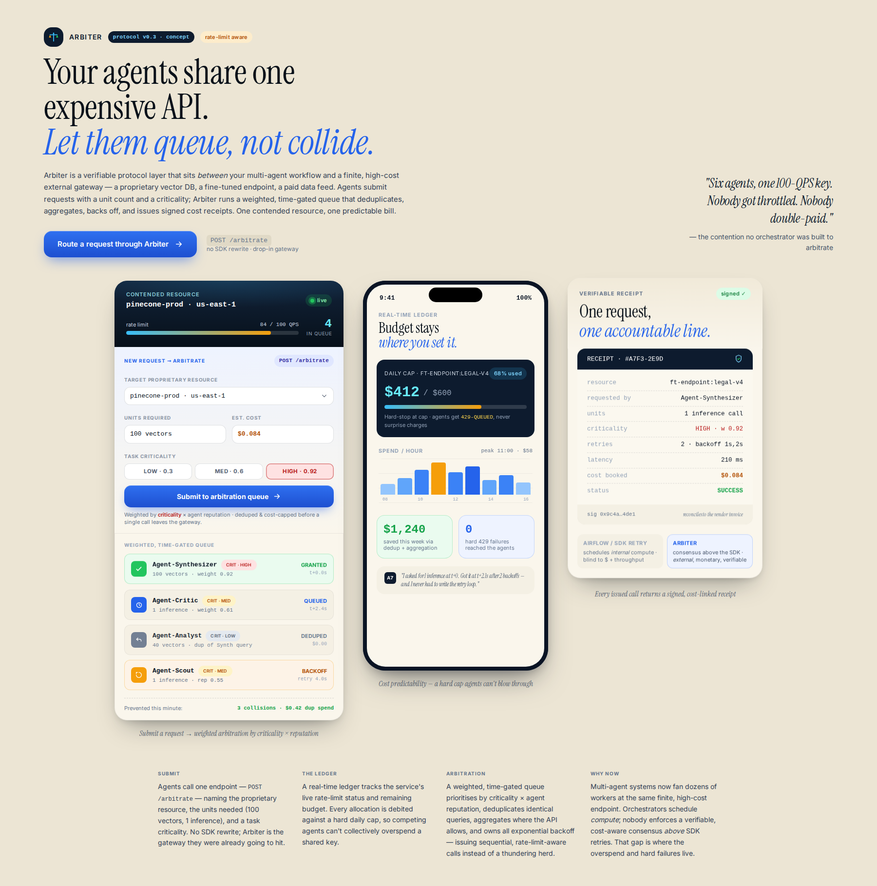 AI-rendered concept UI mock for Rate-Limited Proprietary Data/Endpoint Arbitration Layer